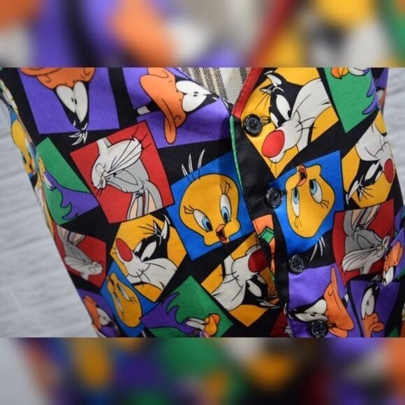 Vintage Looney Tunes Mania Character Silk Vest Size Large Extra Large Multicolor - Picture 3 of 6